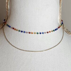 Gold Toned Colorful Beaded Choker Tiered Necklace